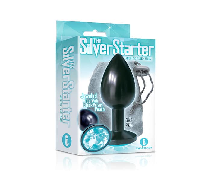 Plug Joya anal de acero negro y turquesa Silver Starter - Imagen 2