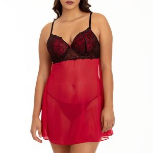 Babydoll rojo con encaje negro