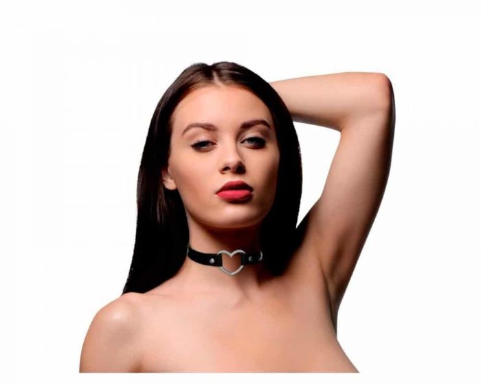 Collar de cuero vegano con corazón BDSM Master Series BLACK - Imagen 4