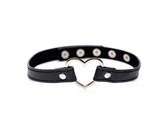 Collar de cuero vegano con corazón BDSM Master Series BLACK